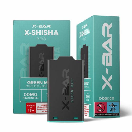 X-Bar - X-Shisha - Pod - Green Mint (0mg/ml - Nikotinfrei) // Steuerware