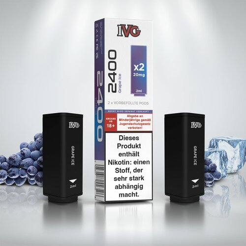 *NEU* IVG 2400 - 4-Pod System - Prefilled Pods (2 Stück) - Grape Ice  - 20mg // Steuerware