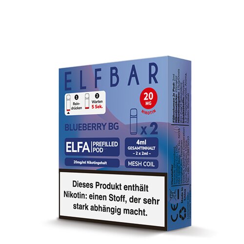 ELF Bar - ELFA - Prefilled Pods (2 Stück) - Blueberry BG (Bubblegum) - 20mg/ml // Steuerware